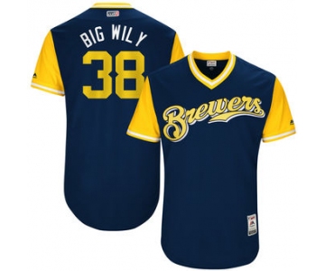 Men's Milwaukee Brewers Wily Peralta Big Wily Majestic Navy 2017 Players Weekend Authentic Jersey