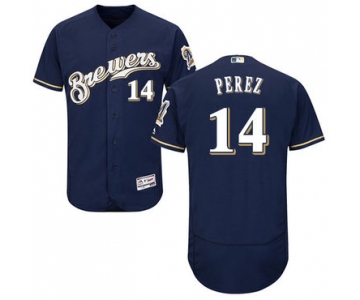 Milwaukee Brewers #14 Hernan Perez Navy Blue Flexbase Authentic Collection Stitched Baseball Jersey