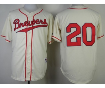 Milwaukee Brewers #20 Jonathan Lucroy 1948 Cream With Red Jersey