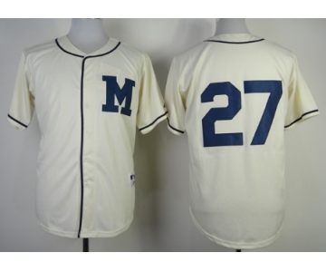 Milwaukee Brewers #27 Carlos Gomez 1913 Cream M Patch Jersey