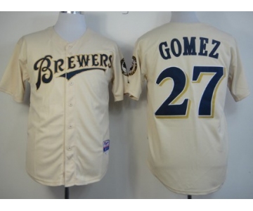 Milwaukee Brewers #27 Carlos Gomez Cream Jersey