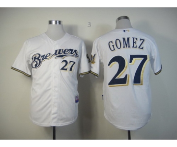 Milwaukee Brewers #27 Carlos Gomez White Jersey