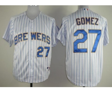 Milwaukee Brewers #27 Carlos Gomez White Pinstripe Jersey