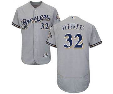 Milwaukee Brewers 32 Jeremy Jeffress Grey Flexbase Authentic Collection Stitched Baseball Jersey