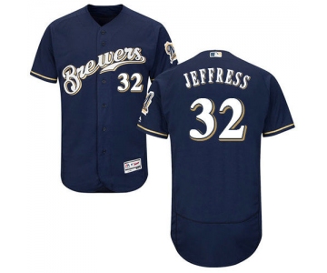 Milwaukee Brewers 32 Jeremy Jeffress Navy Blue Flexbase Authentic Collection Stitched Baseball Jersey