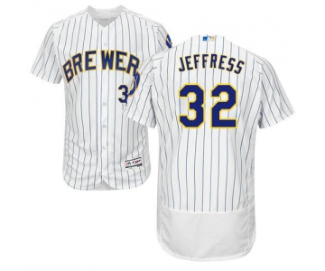 Milwaukee Brewers 32 Jeremy Jeffress White Strip Flexbase Authentic Collection Stitched Baseball Jersey