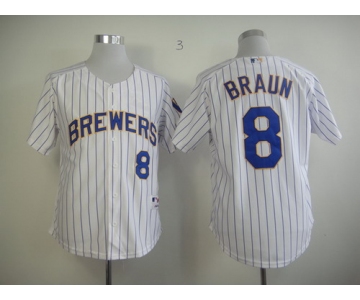 Milwaukee Brewers #8 Braun White Pinstripe Jersey