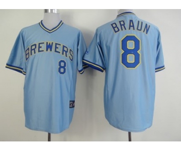 Milwaukee Brewers #8 Ryan Braun Light Blue Pullover Jersey