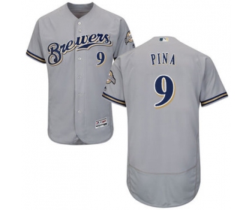 Milwaukee Brewers #9 Manny Pina Grey Flexbase Authentic Collection Stitched Baseball Jersey