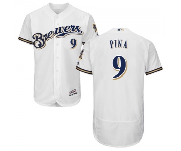 Milwaukee Brewers #9 Manny Pina White Flexbase Authentic Collection Stitched Baseball Jersey