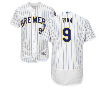 Milwaukee Brewers #9 Manny Pina White Strip Flexbase Authentic Collection Stitched Baseball Jersey