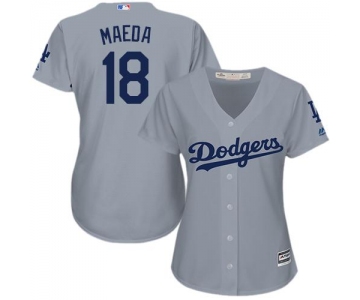 Dodgers #18 Kenta Maeda Grey Alternate Road Women's Stitched Baseball Jersey
