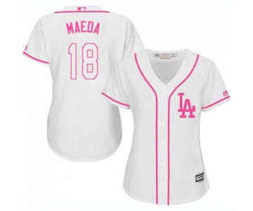 Dodgers #18 Kenta Maeda White Pink Fashion Women's Stitched Baseball Jersey
