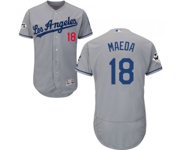 Men's Los Angeles Dodgers #18 Kenta Maeda Grey Flexbase Authentic Collection 2017 World Series Bound Stitched MLB Jersey