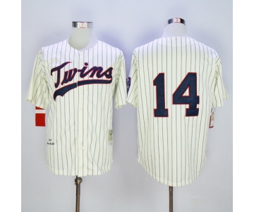 Men's Minnesota Twins #14 Kent Hrbek Retired 1969 Cream Pinstirpe Mitchell & Ness Throwback Jersey