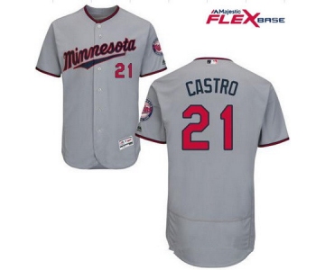 Men's Minnesota Twins #21 Jason Castro Gray Road Stitched MLB Majestic Flex Base Jersey