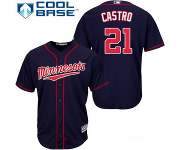 Men's Minnesota Twins #21 Jason Castro Navy Blue Alternate Stitched MLB Majestic Cool Base Jersey