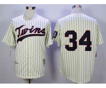 Men's Minnesota Twins #34 Kirby Puckett Cream 1969 Throwback Jersey