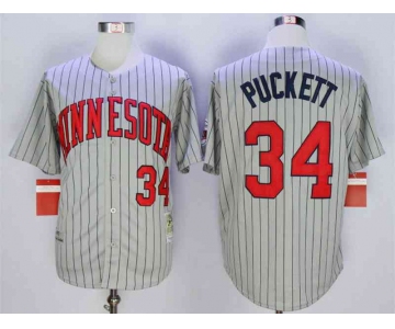 Men's Minnesota Twins #34 Kirby Puckett Grey 1987 Throwback Jersey