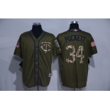 Men's Minnesota Twins #34 Kirby Puckett Retired Green Salute to Service Cool Base Stitched MLB Jersey