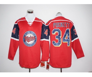 Men's Minnesota Twins #34 Kirby Puckett Retired Red Long Sleeve Baseball Jersey