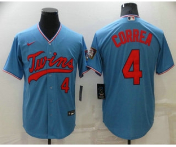 Men's Minnesota Twins #4 Carlos Correa Light Blue Pullover Throwback Cooperstown Nike Jersey