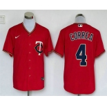 Men's Minnesota Twins #4 Carlos Correa Red Stitched MLB Cool Base Nike Jersey