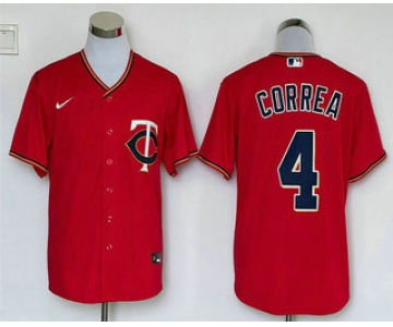 Men's Minnesota Twins #4 Carlos Correa Red Stitched MLB Cool Base Nike Jersey