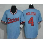 Men's Minnesota Twins #4 Paul Molitor Light Blue Pullover Throwback Majestic Cooperstown Collection Jersey