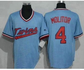 Men's Minnesota Twins #4 Paul Molitor Light Blue Pullover Throwback Majestic Cooperstown Collection Jersey