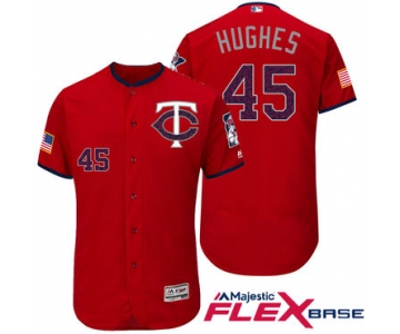 Men's Minnesota Twins #45 Phil Hughes Red Stars & Stripes Fashion Independence Day Stitched MLB Majestic Flex Base Jersey