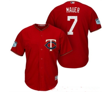 Men's Minnesota Twins #7 Joe Mauer Red 2017 Spring Training Stitched MLB Majestic Cool Base Jersey