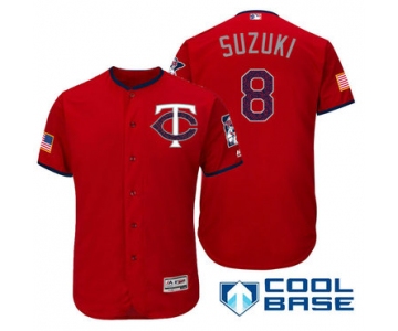 Men's Minnesota Twins #8 Kurt Suzuki Red Stars & Stripes Fashion Independence Day Stitched MLB Majestic Cool Base Jersey