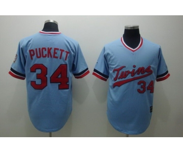 Minnesota Twins #34 Kirby Puckett Light Blue Throwback Jersey