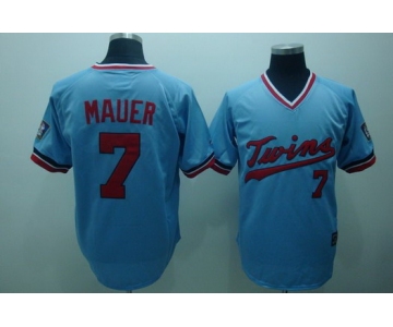 Minnesota Twins #7 Joe Mauer Light Blue Throwback Jersey