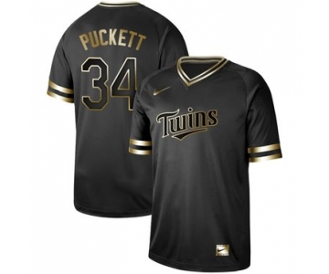 Twins #34 Kirby Puckett Black Gold Authentic Stitched Baseball Jersey