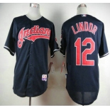 Cleveland Indians #12 Francisco Lindor Alternate Navy Blue MLB Cool Base Jersey