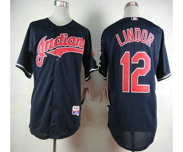 Cleveland Indians #12 Francisco Lindor Alternate Navy Blue MLB Cool Base Jersey