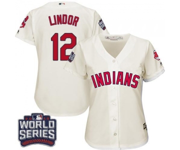 Indians #12 Francisco Lindor Cream 2016 World Series Bound Women's Alternate Stitched MLB Jersey