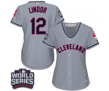 Indians #12 Francisco Lindor Grey 2016 World Series Bound Women's Road Stitched MLB Jersey