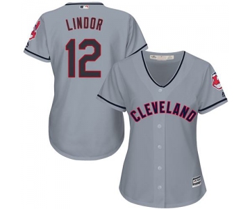 Indians #12 Francisco Lindor Grey Women's Road Stitched MLB Jersey