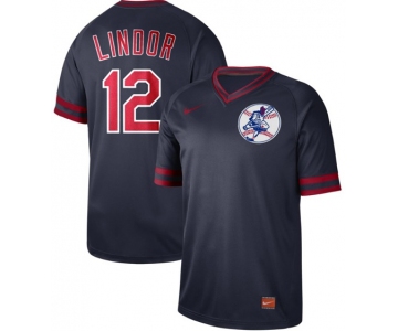 Indians #12 Francisco Lindor Navy Authentic Cooperstown Collection Stitched Baseball Jersey