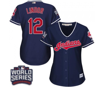 Indians #12 Francisco Lindor Navy Blue 2016 World Series Bound Women's Alternate Stitched MLB Jersey