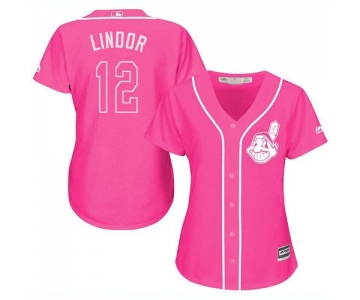 Indians #12 Francisco Lindor Pink Fashion Women's Stitched Baseball Jersey