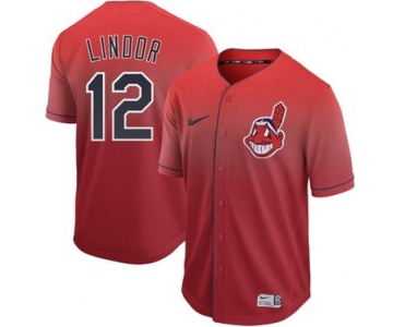 Indians #12 Francisco Lindor Red Fade Authentic Stitched Baseball Jersey