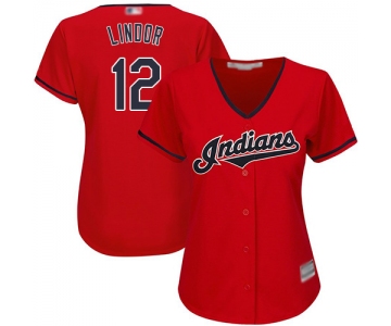 Indians #12 Francisco Lindor Red Women's Stitched Baseball Jersey