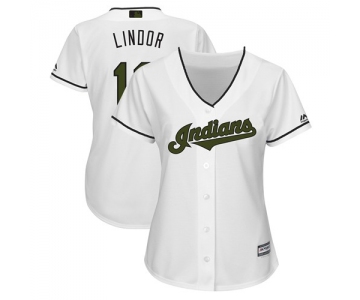 Indians #12 Francisco Lindor White 2018 Memorial Day Cool Base Women's Stitched Baseball Jersey