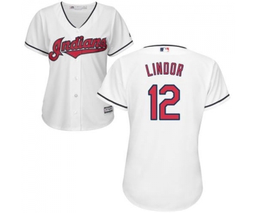 Indians #12 Francisco Lindor White Women's Home Stitched MLB Jersey