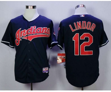 Men's Cleveland Indians #12 Francisco Lindor Blue Cool Base Jersey