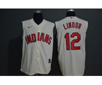 Men's Cleveland Indians #12 Francisco Lindor Cream 2020 Cool and Refreshing Sleeveless Fan Stitched MLB Nike Jersey